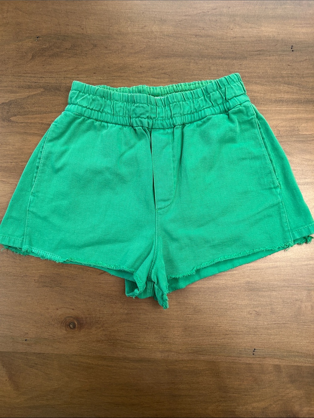 Zara Green High-Waist Elastic Cotton Shorts